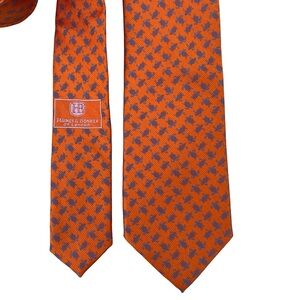 Haines & Bonner London Tie Orange Teal Sea Turtles England Handmade 100% Silk